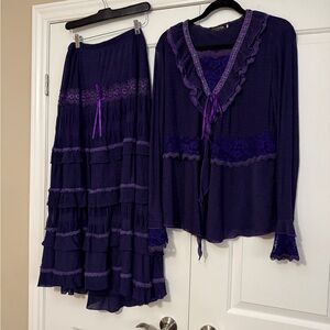 Cute Purple Boho Skirt & Top Set with lace & ribbon accents.